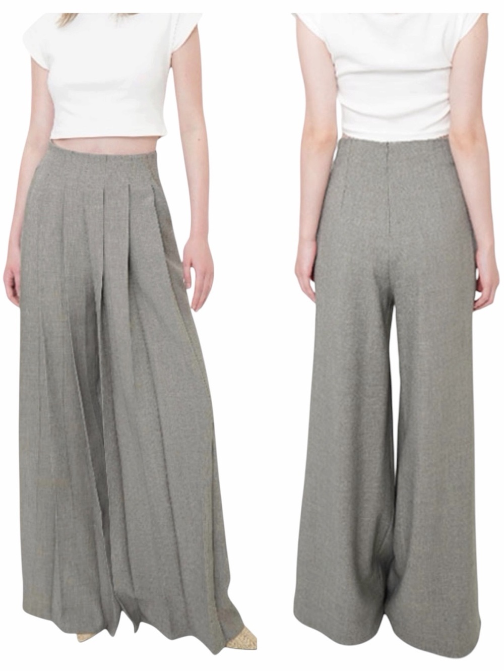 Deporthu Lilita Ultra Wide Leg Pleated High Waist Grey Pants Pockets Size Medium